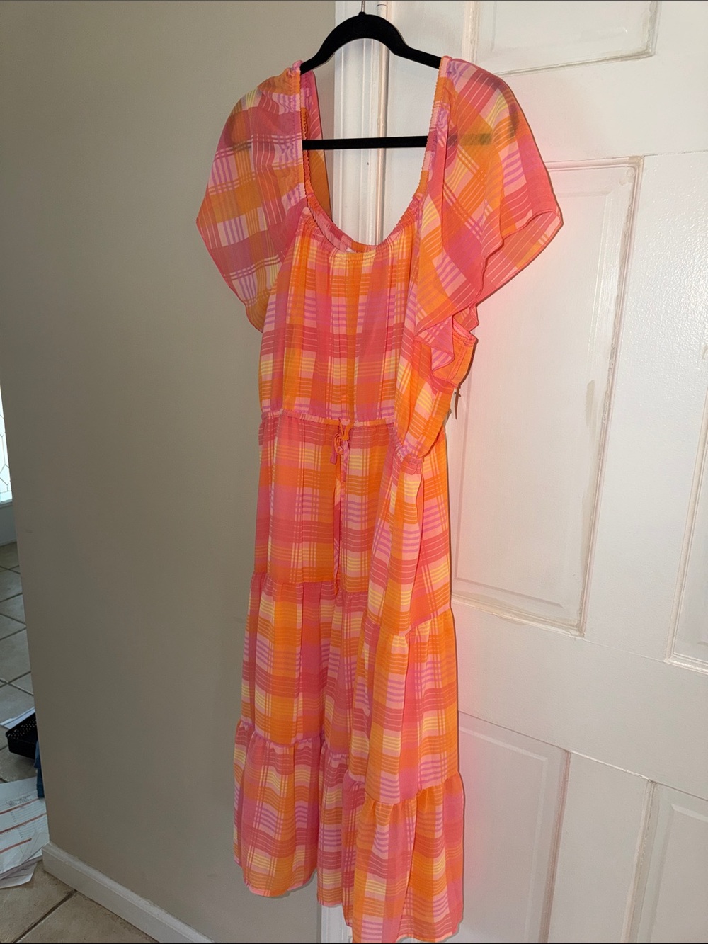 Pink & Orange Plaid Maxi Dress
